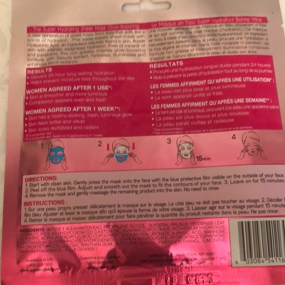 👀4/$25 Garnier 2 SkinActive Super Hydrating & Glow-Boosting Sheet Masks - Picture 3 of 7